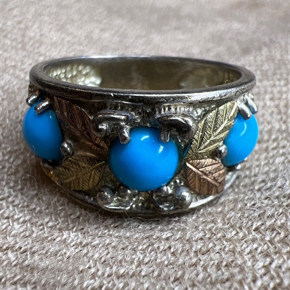 Coleman black hills gold 12k leaf, sterling silver 925 sleeping turquoise ring
